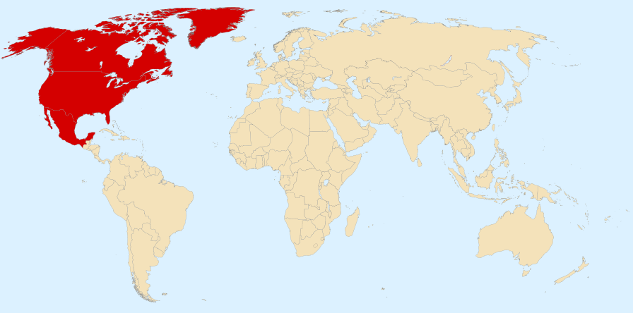 north america on the world map